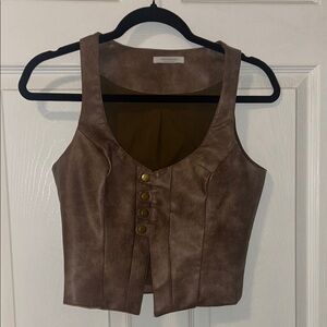 Peppermayo Faux Leather Vest in Rich Brown